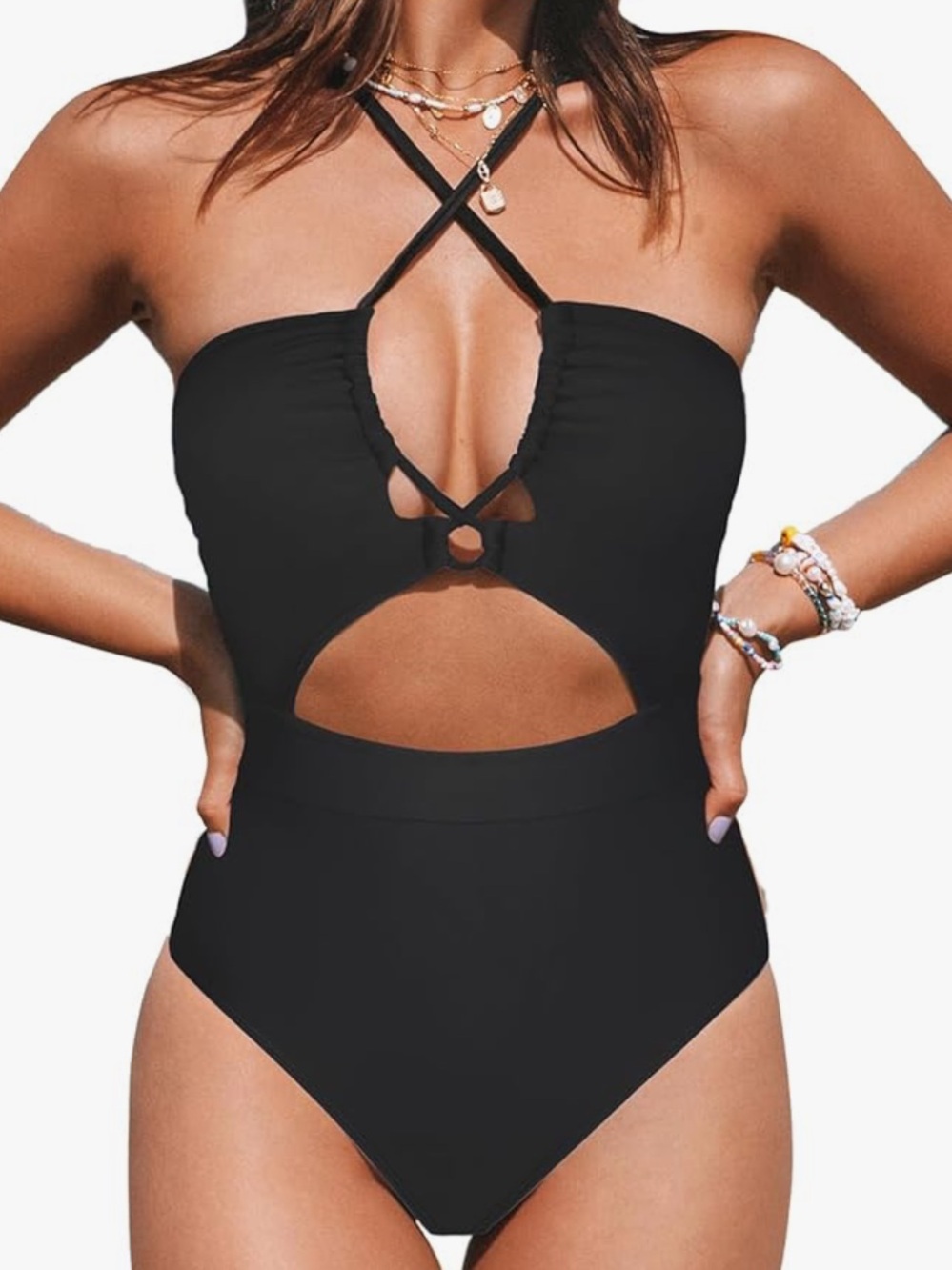 CUPSHE NWT Black Cutout One Piece Swimsuit XL Plunge Neck Criss Cross Monokini